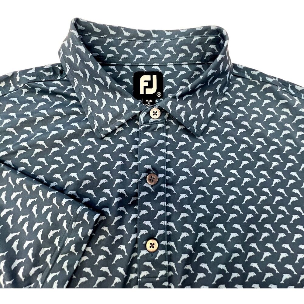 FootJoy Mens Golf Polo Shirt With Dolphin Fishing All Over Print Size XL